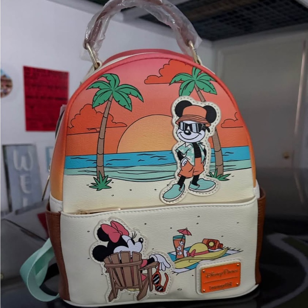 Loungefly Tropical Sunset Backpack with Mickey and Minnie
